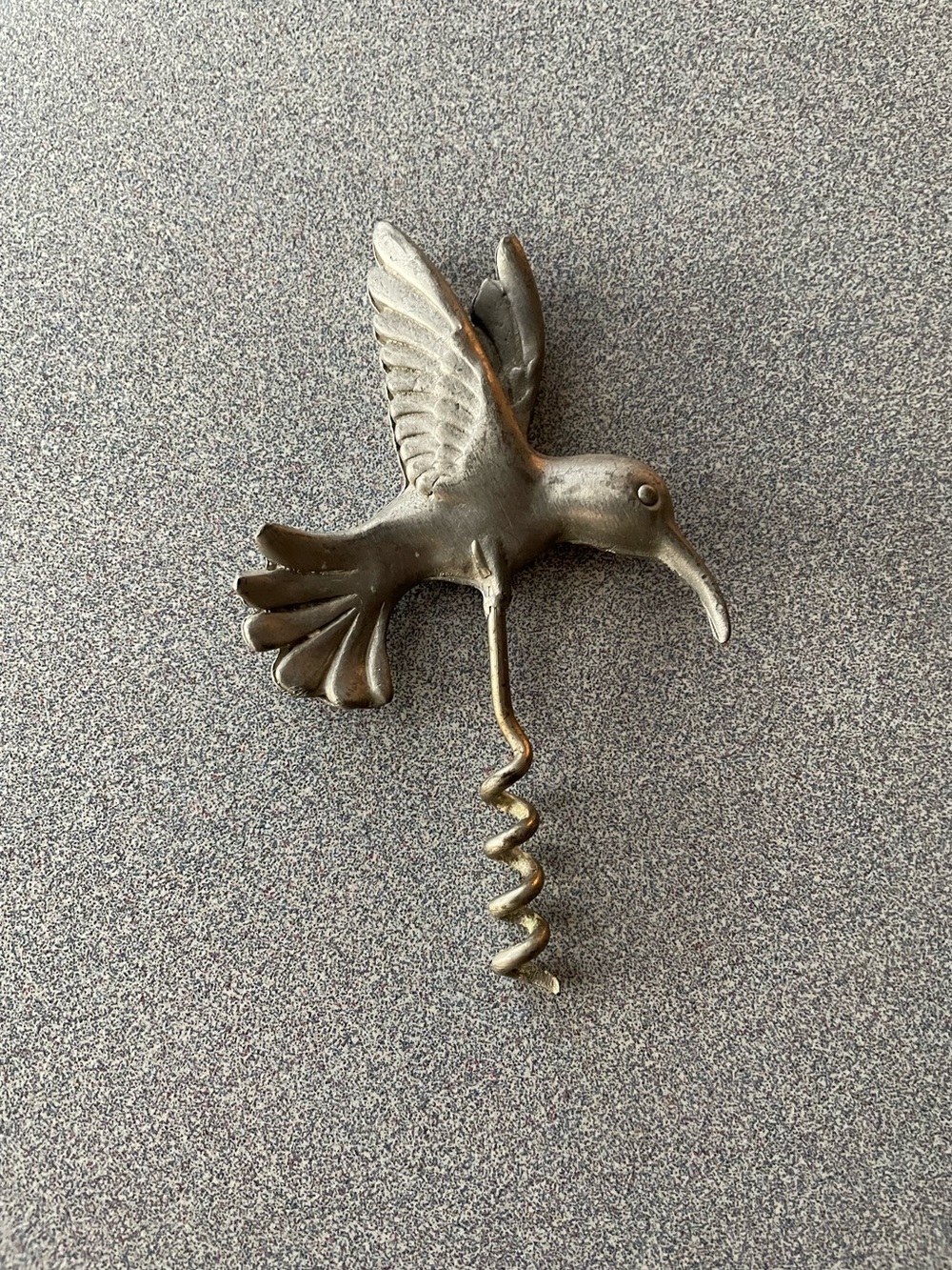 Vintage Hummingbird-Shaped Pewter Corkscrew